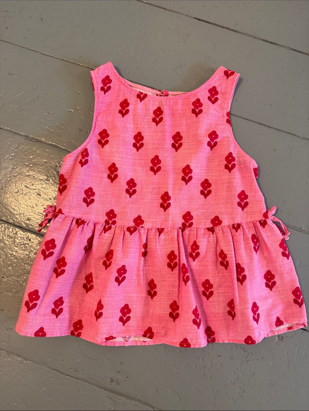 Zara Pink & Red Floral Sleeveless Peplum Top for Kids 11/12